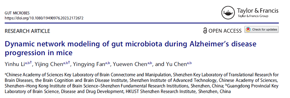 Gut Microbes丨深圳先进院陈宇团队基于阿尔茨海默症小鼠构建肠道菌群的动态复杂网络模型