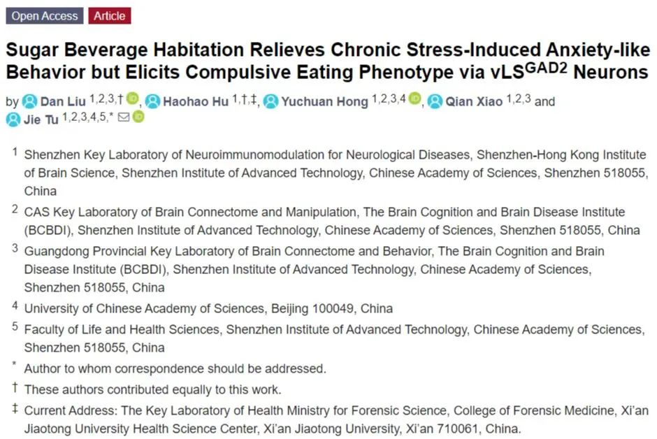 Int J Mol Sci｜深圳先进院屠洁研究员团队发现“化悲痛为食欲”的神经细胞机制